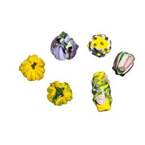 Handmade Glass Lampwork Flower Beads Set of 6 Assorted Colors